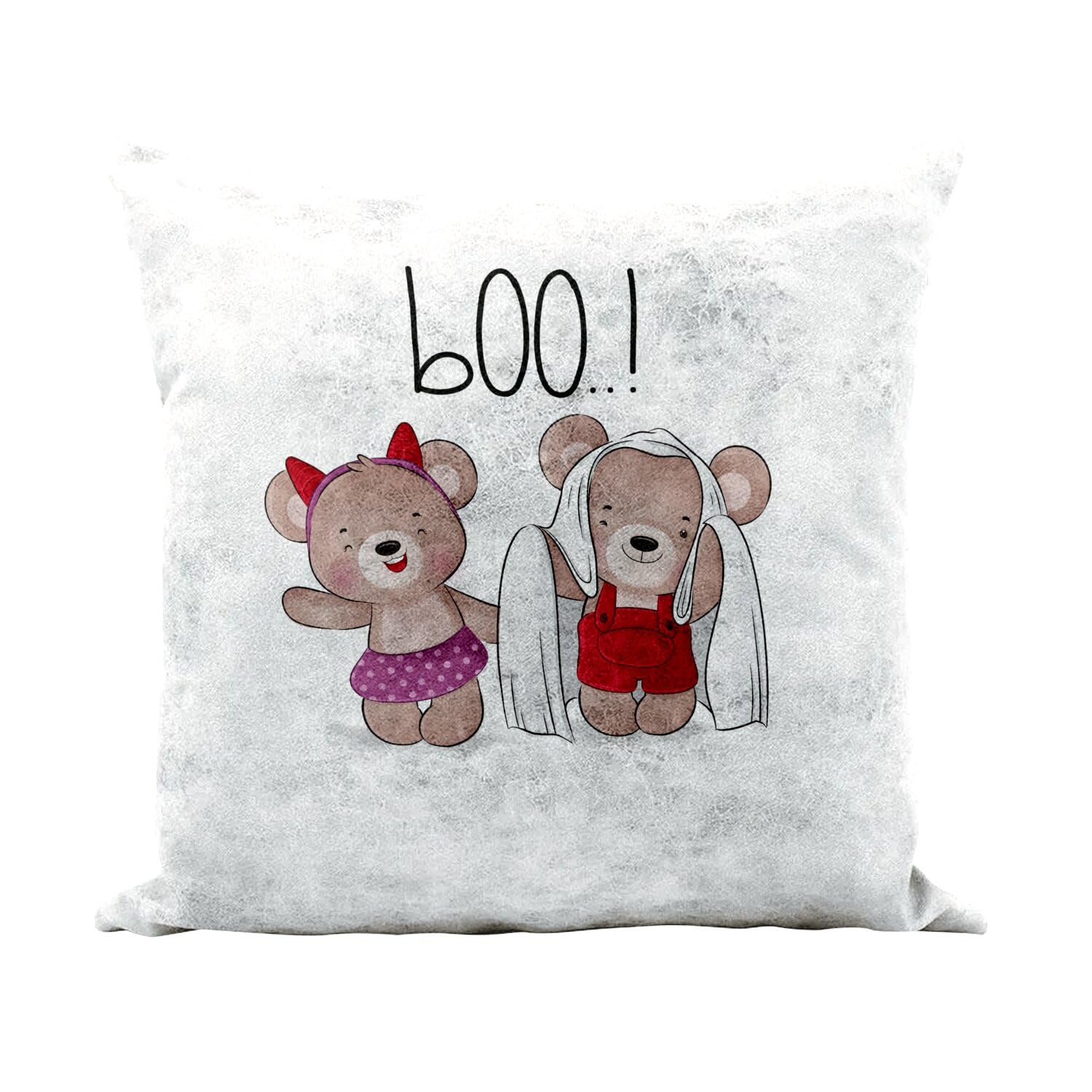 Coussin Boo Ourson Fantome Blanc en Similicuir 40x40 cm pour Décoration Halloween