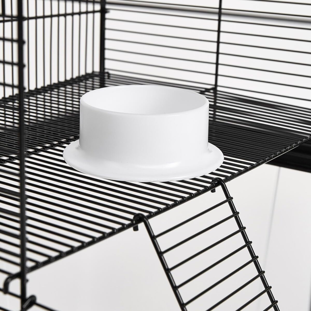 HAPPET VKlatka dla Gryzoni Hammy – 58 × 43 × 57 cm, Przestronna Klatka z Głęboką Kuwetą, Platformą i Drabinką, Kołami, Miseczką i Poidłem, Czarna z Przezroczystą Podstawą
