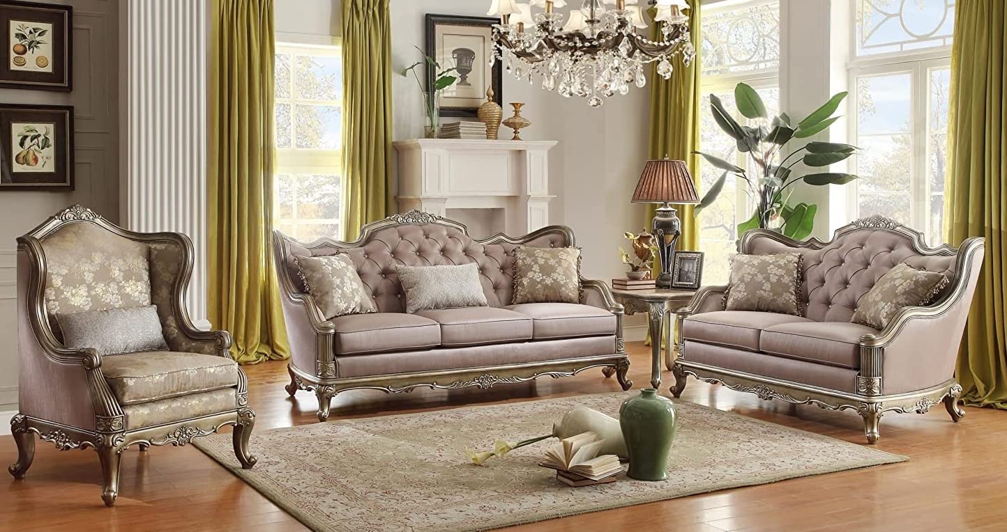 Royal Italian Look Sofa Set with Deco Finish,Teak Wood Carved 6 Seater Sofa Set for Living Room Furniture(3+2+1 Seater)