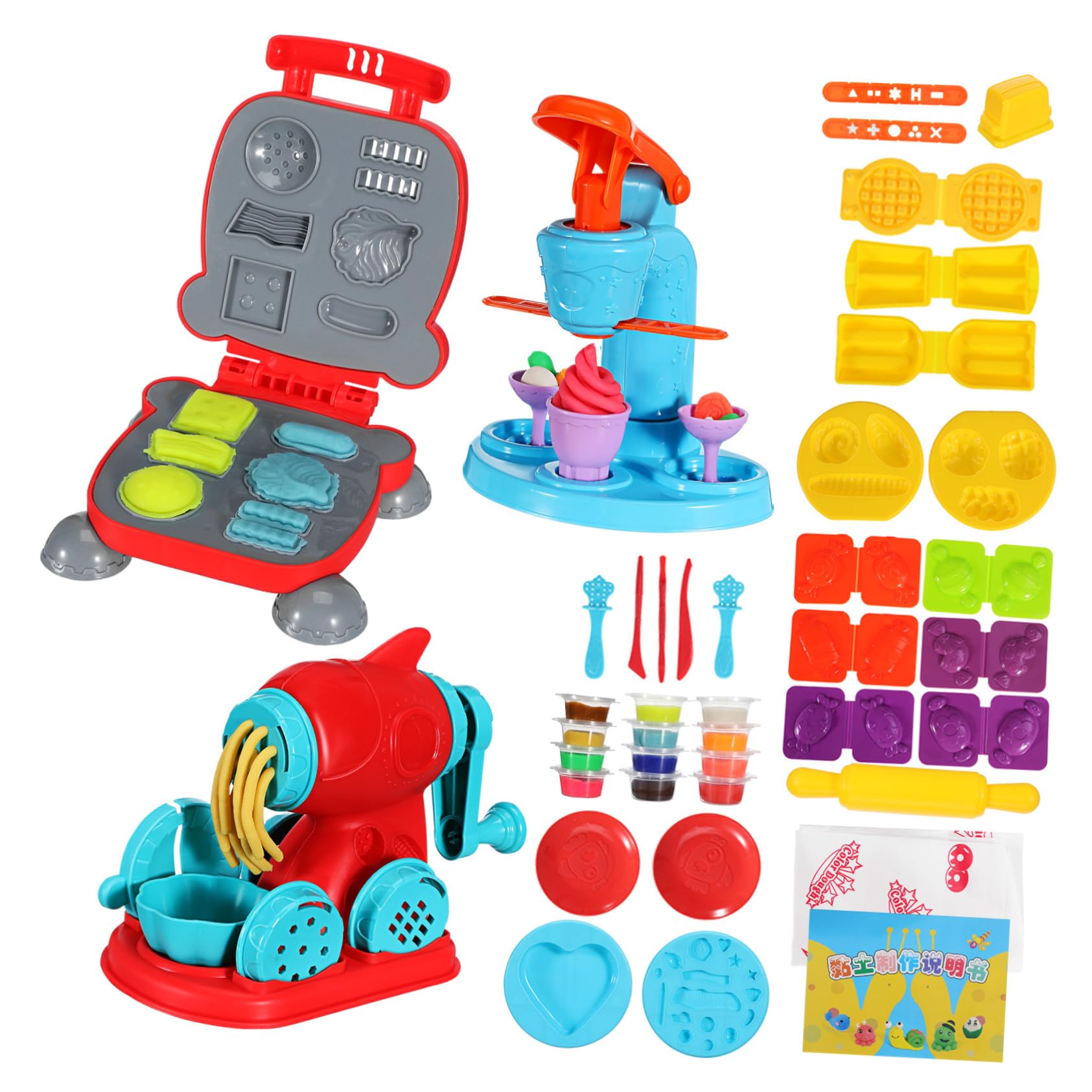 KOMBIUDA 51pezzi Cucina per Ragazzo Ragazza Macchina per Gelati e Hamburger di Pasta Accessori per Impastare e Attività Artistiche Kit di Gioco per Ragazzo Ragazza e Bambine