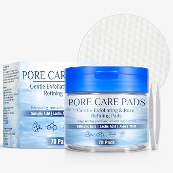 AHA Exfoliating Pads   70 Count Facial Toner Discs for Oily and Combination Skin, Helps Control Oil and Reduce Blackheads, Dual-Texture Cleansing for Smooth Refined Skin