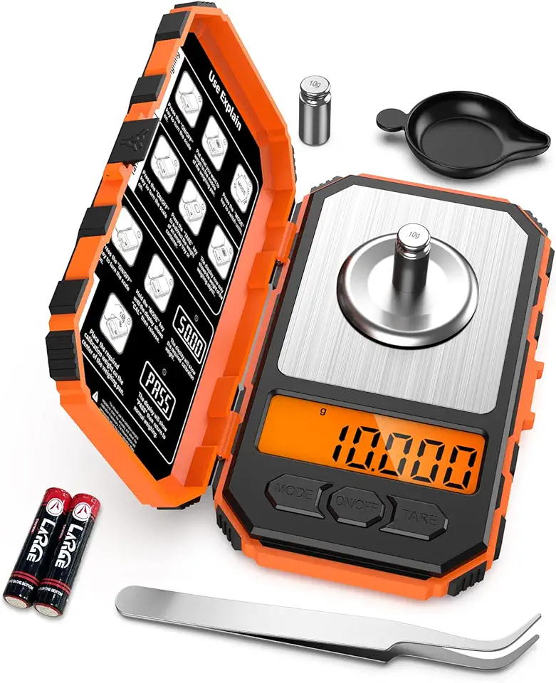 AMIR Balança Digital Portátil De 50G/0,001G Joias, Balança Eletrônica De Bolso De Alta Precisão Emmg, Visor Lcd Retroiluminado, Escala De Microgramas Com 6un, Função Tara E Peso Em Calorias Incluído