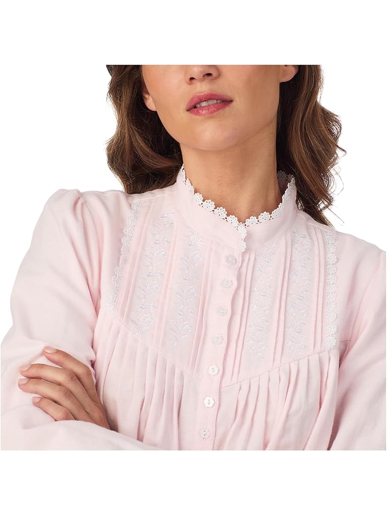Pink Eileen West Cotton Brushed Flannel 50" Long Sleeve Highneck Nightgown