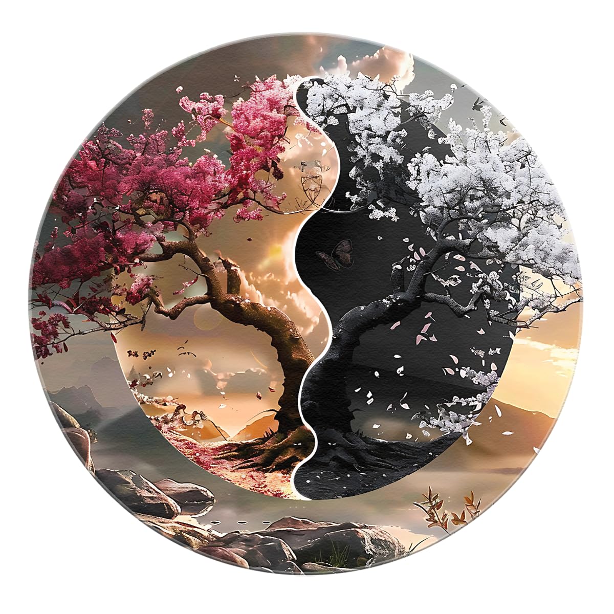 Baum des Lebens Rundteppich 200cm Yin Yang Tai Chi Kreis