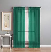 Vista 28 de Interior Trends Juego de 2 paneles de cortina de gasa transparente totalmente cosidas para ventana con cortinajes (63 pulgadas de largo, ladrillo)