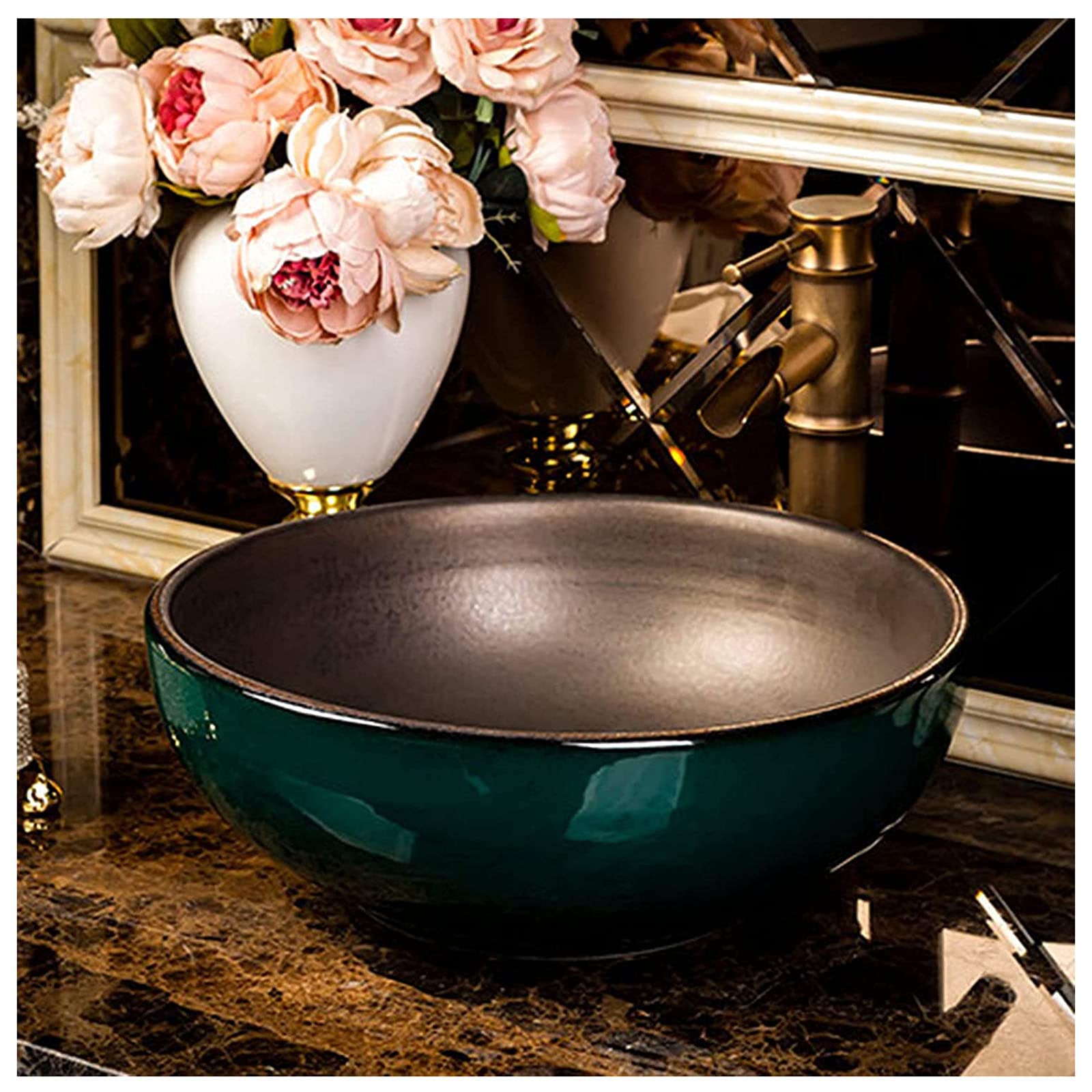 CSXSXAUO Ceramic Above Counter Vessel Sink - Hand Engraved Retro Design for Bathroom Vanity