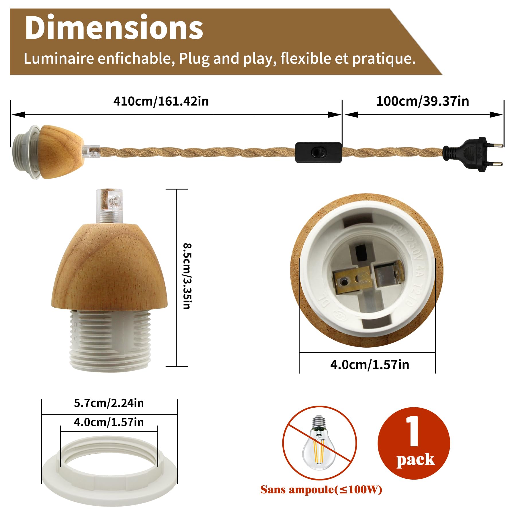 KZT Lampe Suspendue Industrielle Rétro avec Câble Chanvre 5m et Interrupteur Suspension Luminaire avec Prise 3 Couleurs Réglables Suspension Industrielle Cage Métal Cristal E27 pour Cuisine Salon Bar