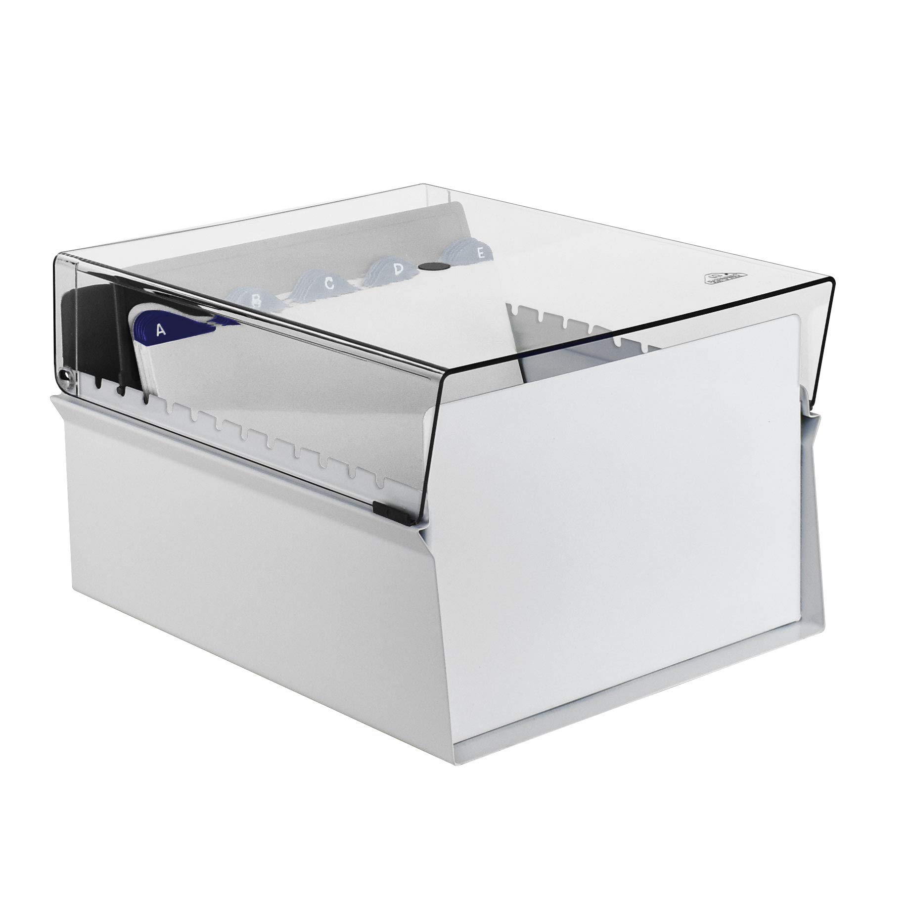 Acrimet 6" x 9" Karteikartenhalter Organizer mit Metallbasis, Robust (Inklusive AZ-Indexkarten und einem Kunststoff-Trenner) (Weiß mit klarer Kunststoffdeckelabdeckung)