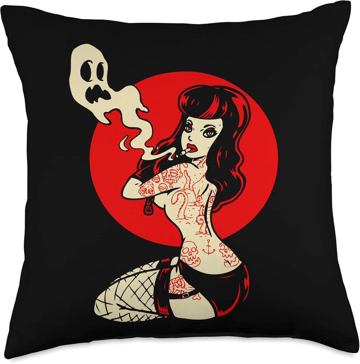 Horror Pinup Sexy Goth Girl Burlesque - Psychobilly Punk Art Throw Pillow