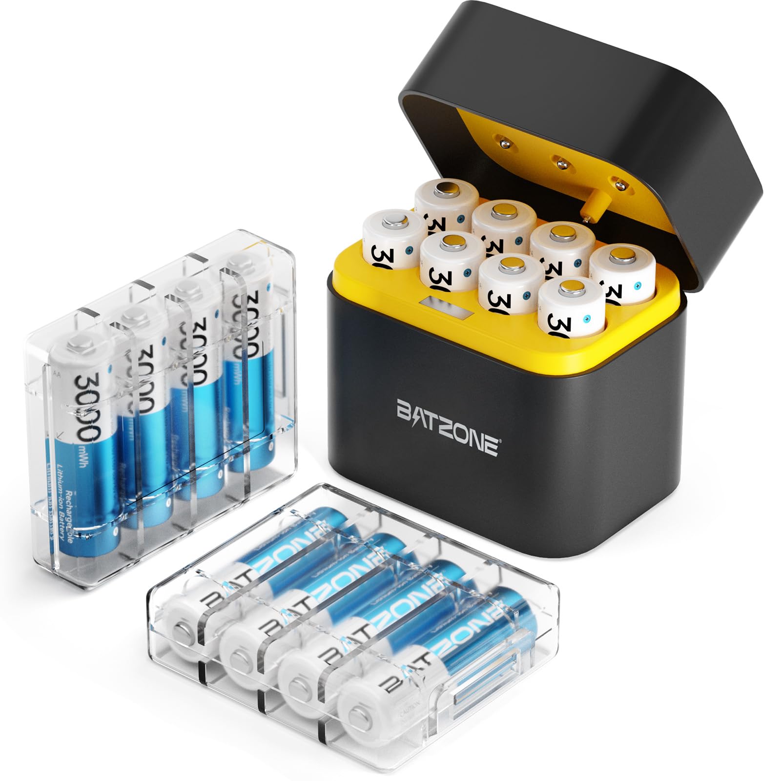 Rechargeable aa Batteries Lithium 16 Pack with Fast Charger,1.5V 3000mWh High Capacity aa Lithium Batteries,Constant Output Li-ion Double a Batteries Cycle Times up to 1600x (Charger+16Pack)