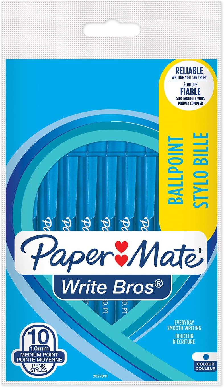 PaperMate Medium Point (1.0 mm) Write Bros Ballpoint Pen, Blue, Pack of 10