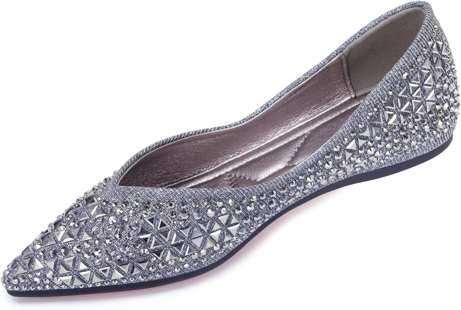 Women's Rhinestones Flats Pointed Toe Ballet Dress Shoes Women Comfort Memory Foam Insole Non-Slip Sole for Work Wedding Office Party