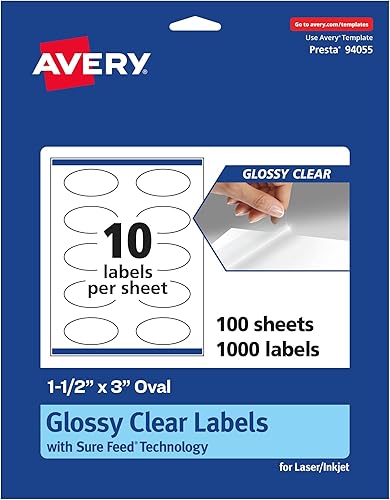 Miniatura 9 de Avery Etiquetas ovaladas transparentes brillantes con alimentación segura, 1.5 x 3 pulgadas, 100 etiquetas transparentes brillantes, impresión hasta