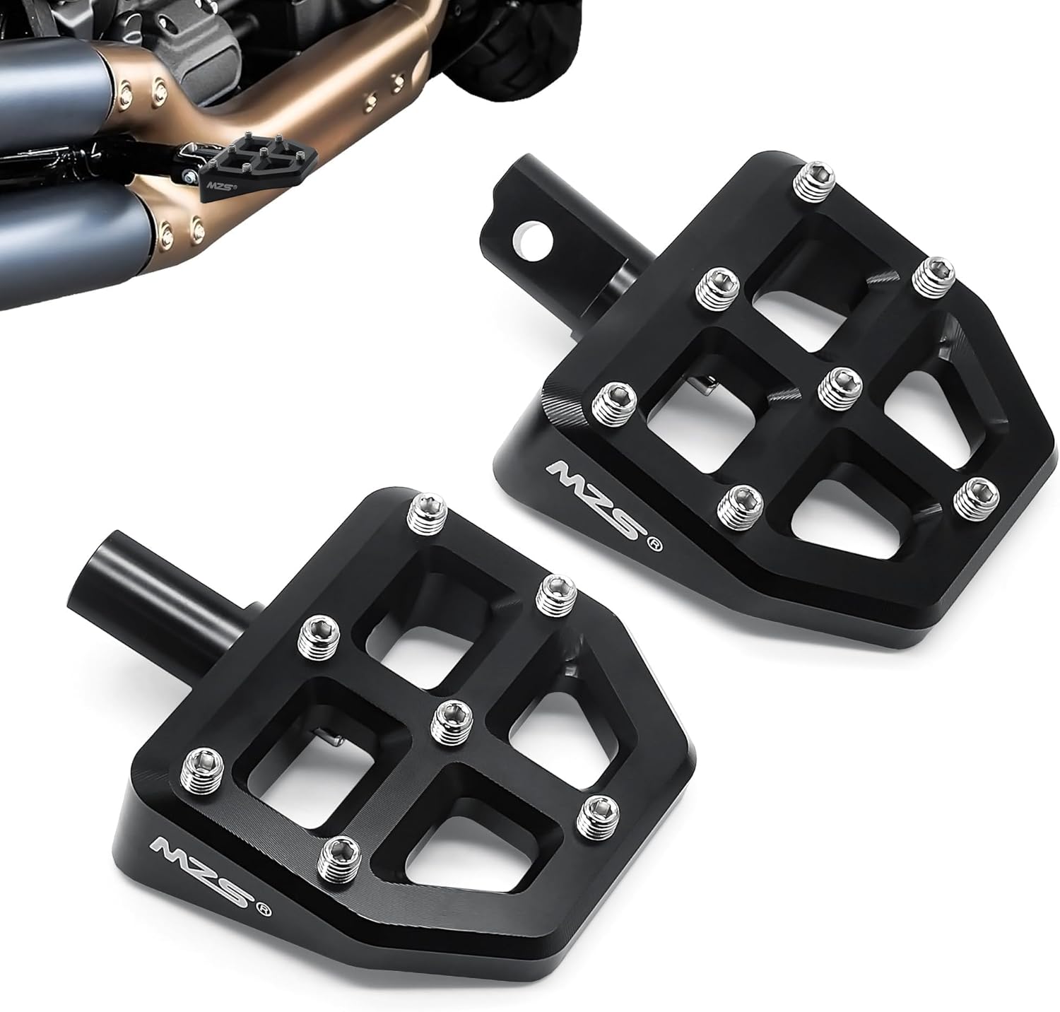 MZS Motorcycle Passenger Foot Pegs, 2018-2025 Rear Footpegs Wide Pedal Accessories Black Compatible with Softail Breakout Deluxe Fat Bob Boy Heritage Low Rider Slim Street Sport Glide