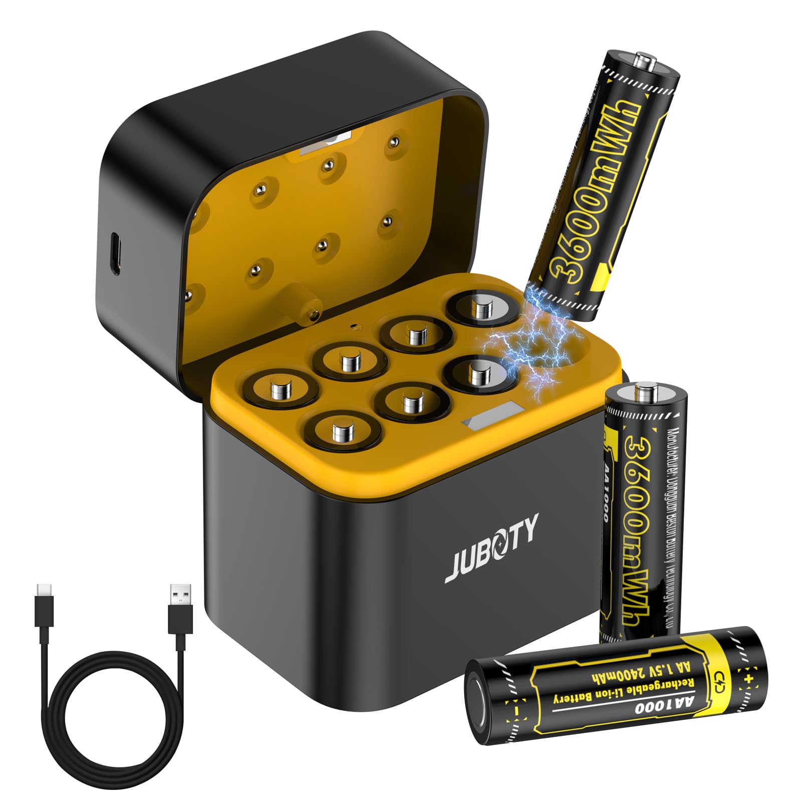 8 pilas AA recargables de litio con cargador – 3600 mWh de alta capacidad duradera 1,5 V AA batería con caja de almacenamiento inteligente para controladores Xboxx, cámara, puerta de vídeo Bilink, etc