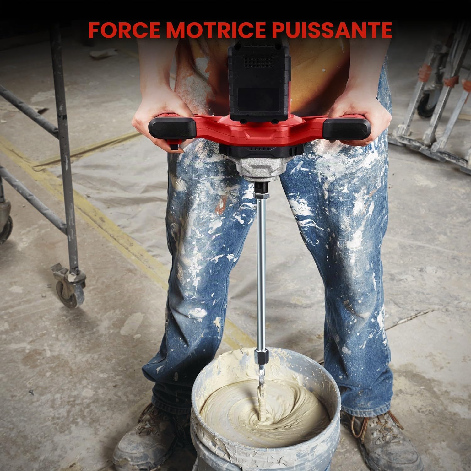 ONEVAN malaxeur mortier sans fil, 40V mélangeur à béton sans balais avec 2 batteries de 4000 mAh, 6 vitesses, emmanchement M14, mélangeur electrique pour peinture, béton, ciment et mortier