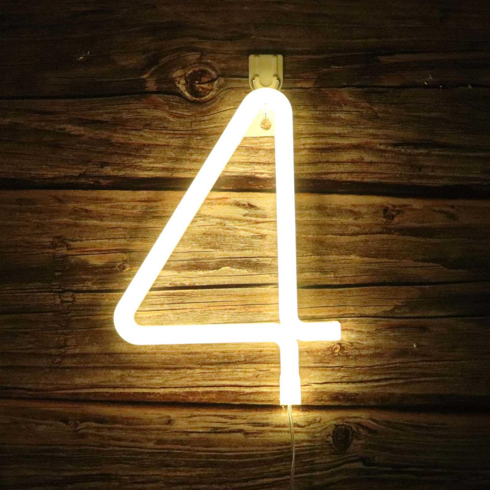 Elegant Warm White Arabic Numeral Neon Lamp USB & Battery Powered Perfect Neon Sign for Bedroom Headboard Coffee Shop Shelf Decor LED Accent Light(No.4) — image 1