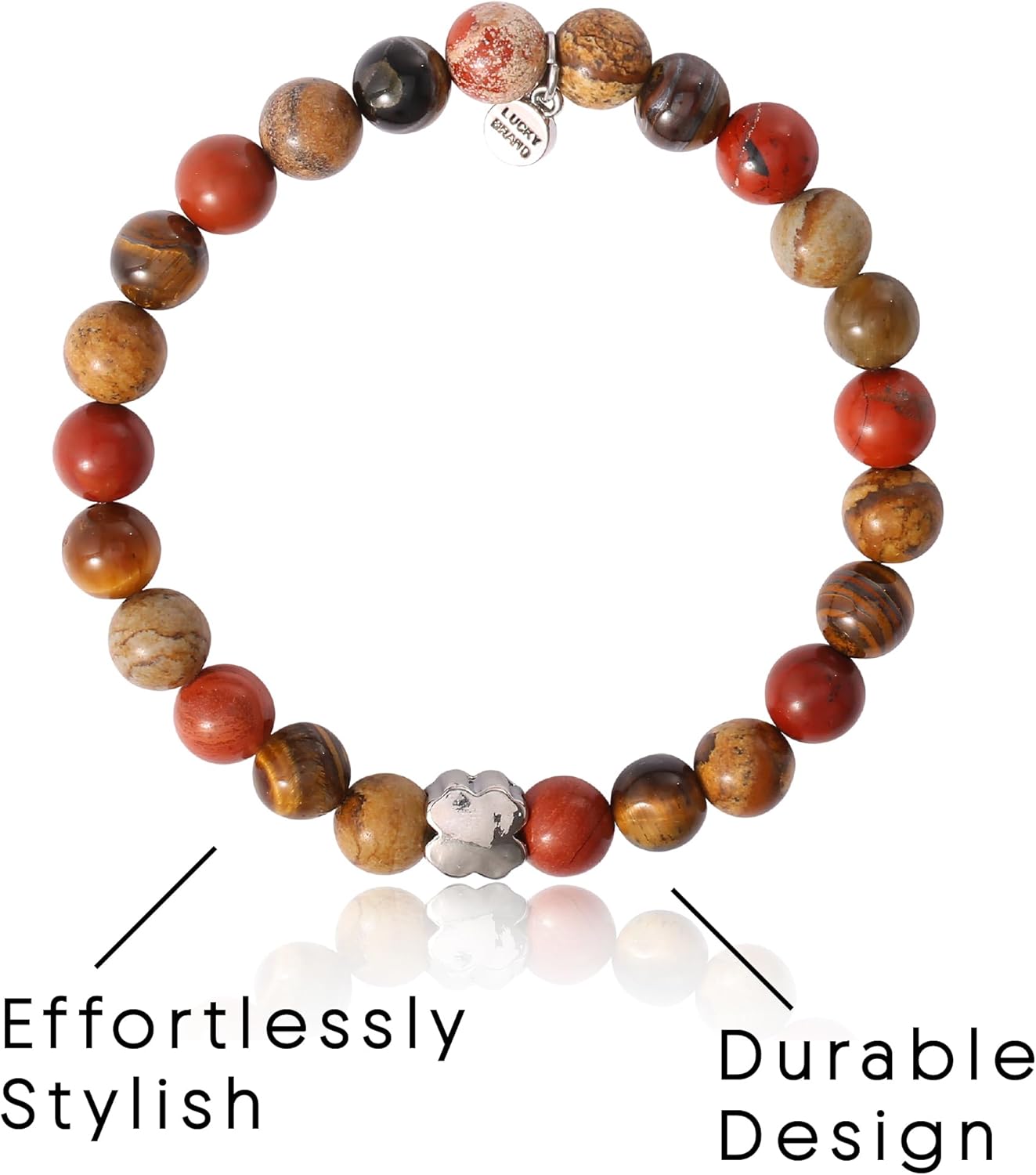 SALLY ROSE ラッキーブランド メンズビーズブレスレット、ストレッチブレスレット、ストーンビーズとロゴビーズ、メンズビーズブ