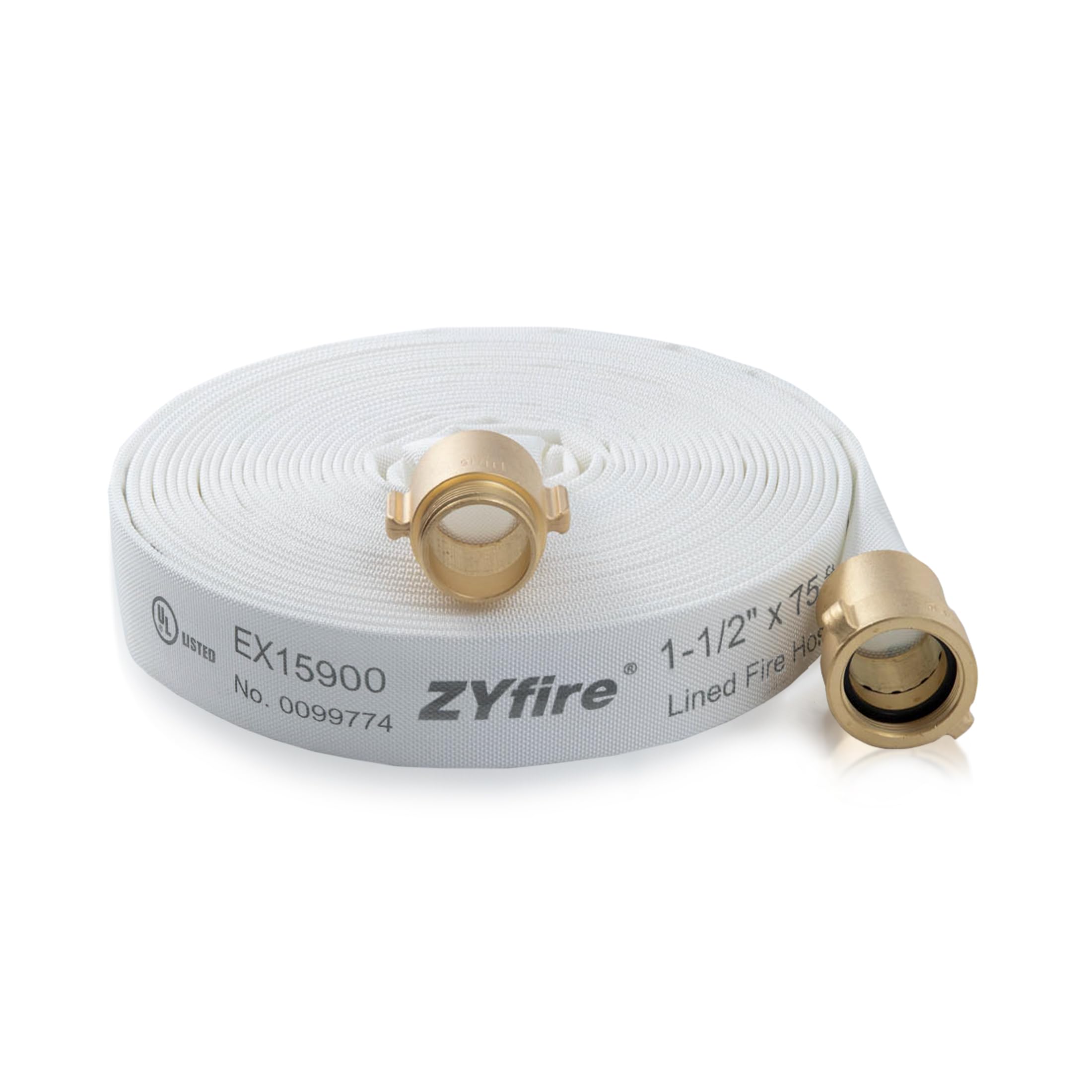 ZYfire Fire Hose - 1-1/2" ID x 75 FT Single Jacket TPU Firefighter Hose with M × F NST/NH Brass Couplings 750 PSI Burst Pressure Lightweight for Use in Firefighting