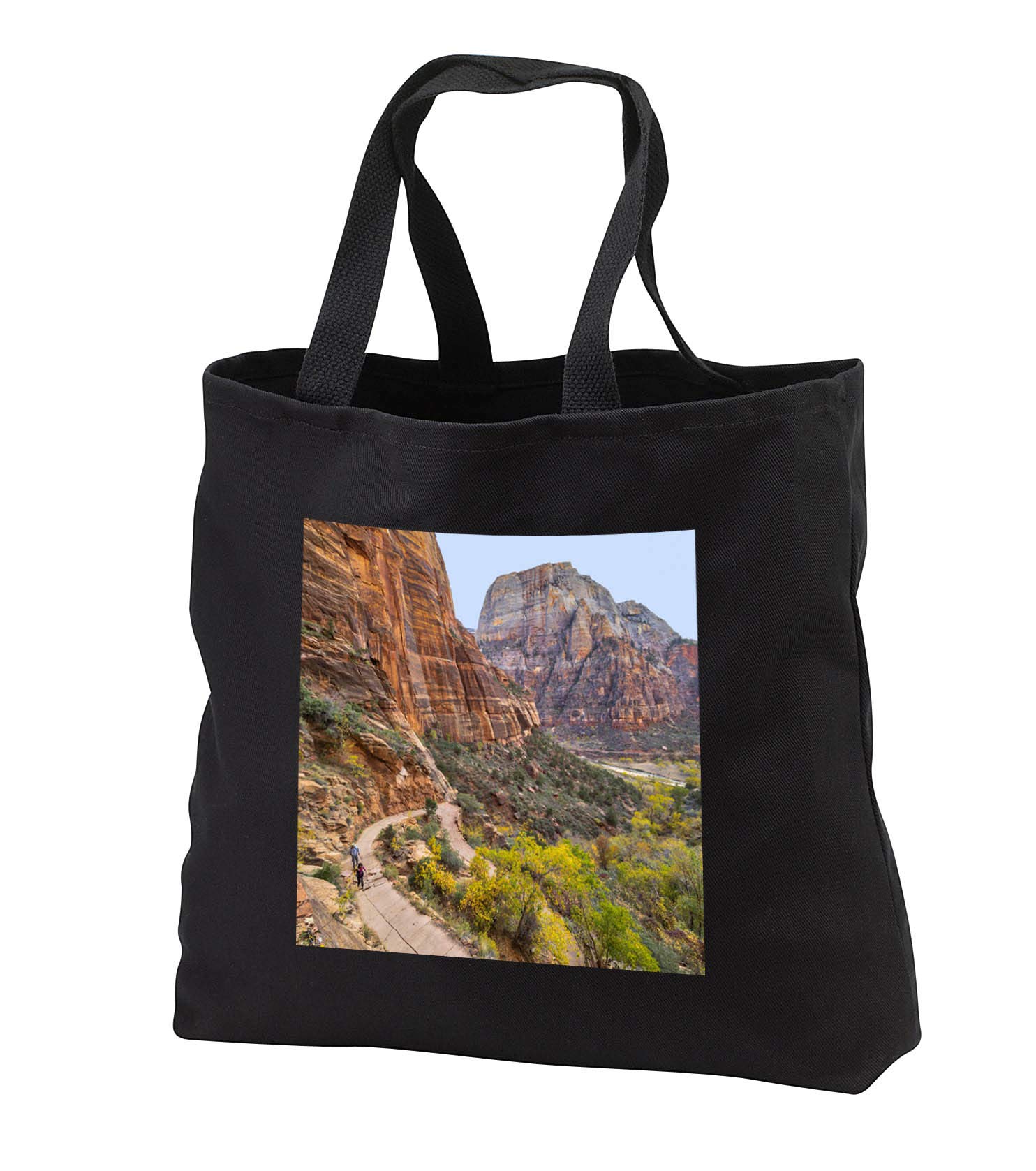 Black Tote Bag 14w x 14h x 3d - Utah, Zion NP, Zion Canyon, trail to Angels Landing Landscape