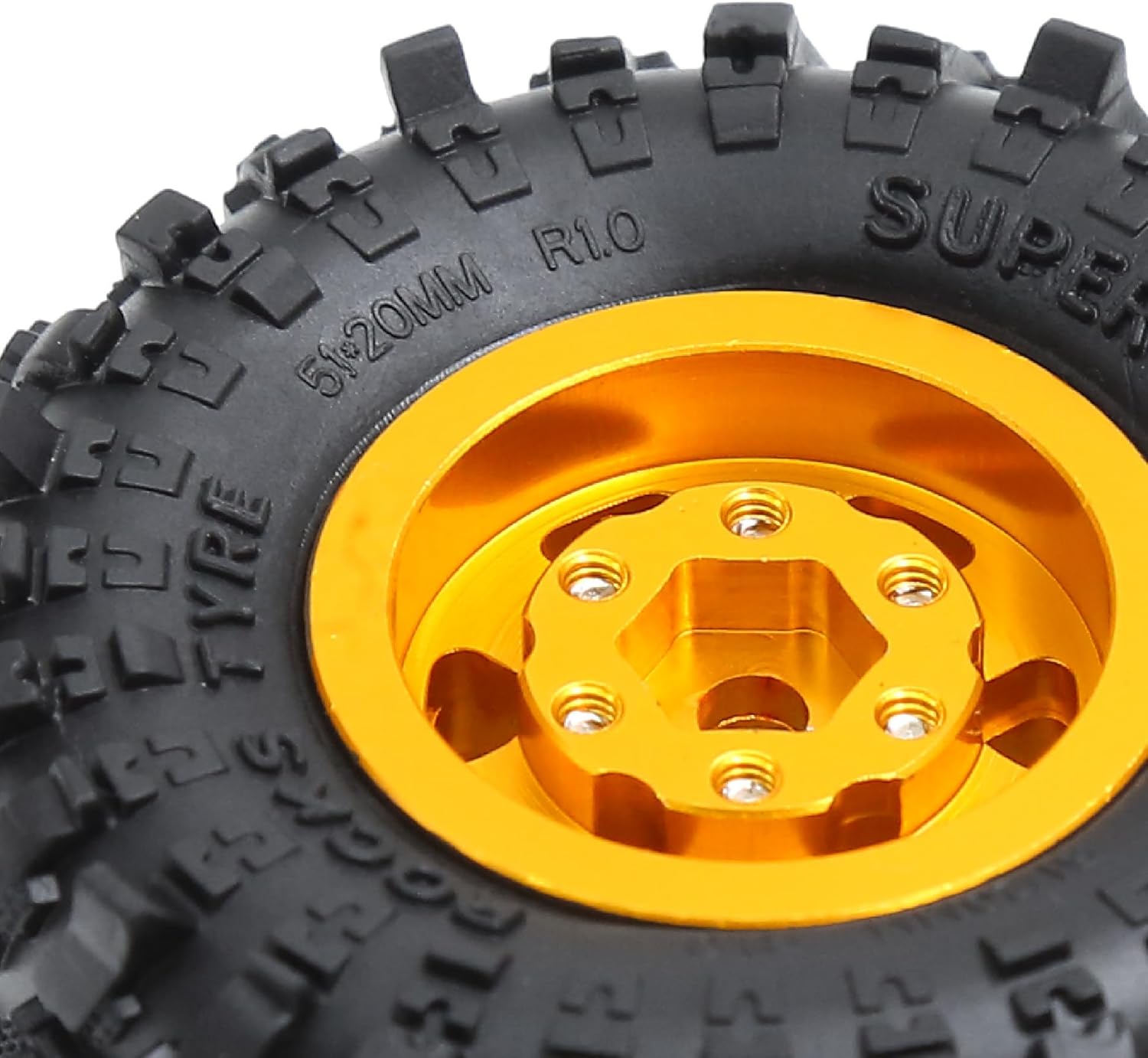 STMU 1.0 Crawler Tires (4pcs) Rubber Mud Terrain Tires with Foam Insert for 1/24 RC Crawler FMS FCX24M Tires ﻿ (Golden)