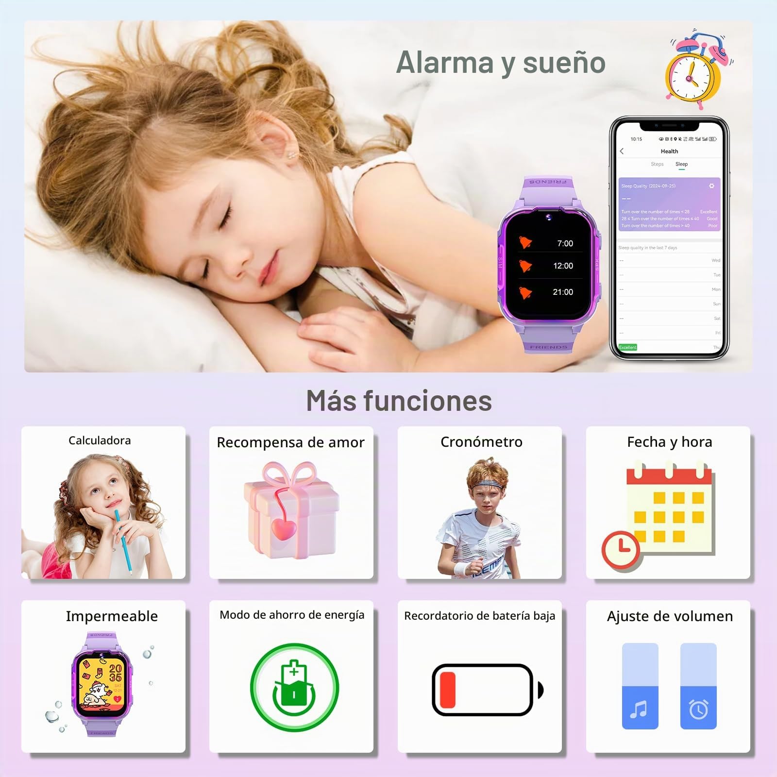 4G Reloj Inteligente Niño GPS y Llamadas Videollamada Telefono SOS Juegos Despertador Calculadora Podometro Resistente Al Agua Smartwatch para Niños Niñas Niña Regalo-