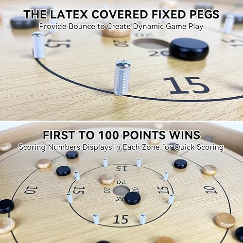 Miniatura 4 de Juego de mesa de crokinole de torneo de 30 pulgadas, crokinole 2 en 1 y damas con superficie de juego de 26 pulgadas, clavijas de metal, octágono de