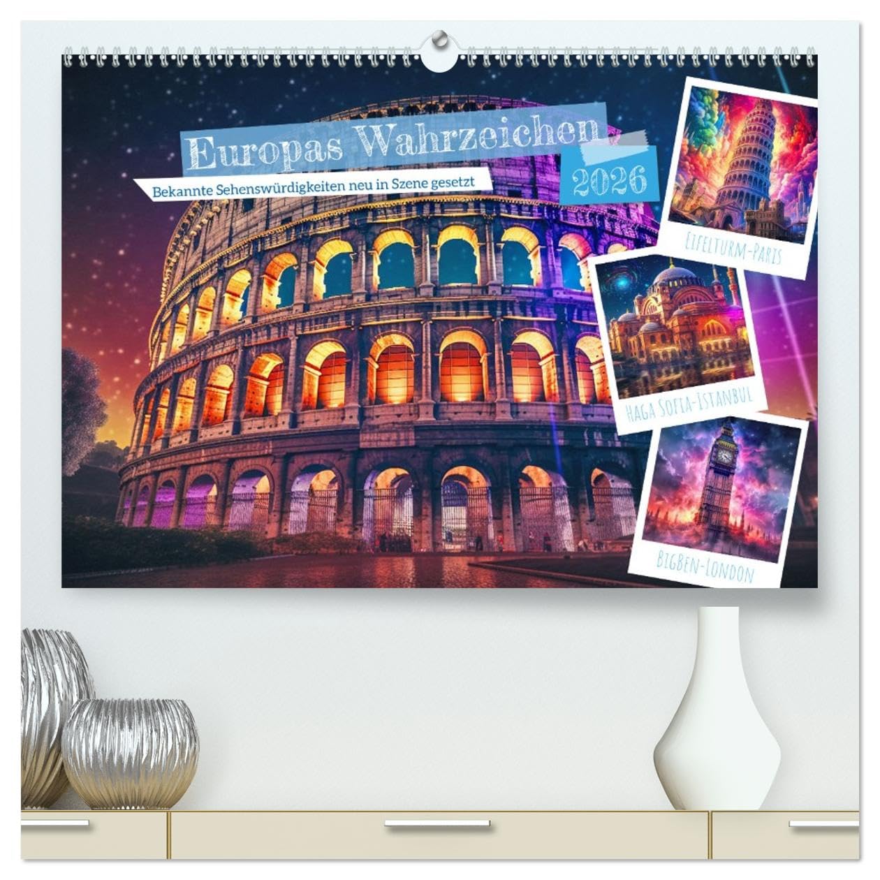 Calendrier monuments Europe 2026 A2 horizontal format géant impression brillante