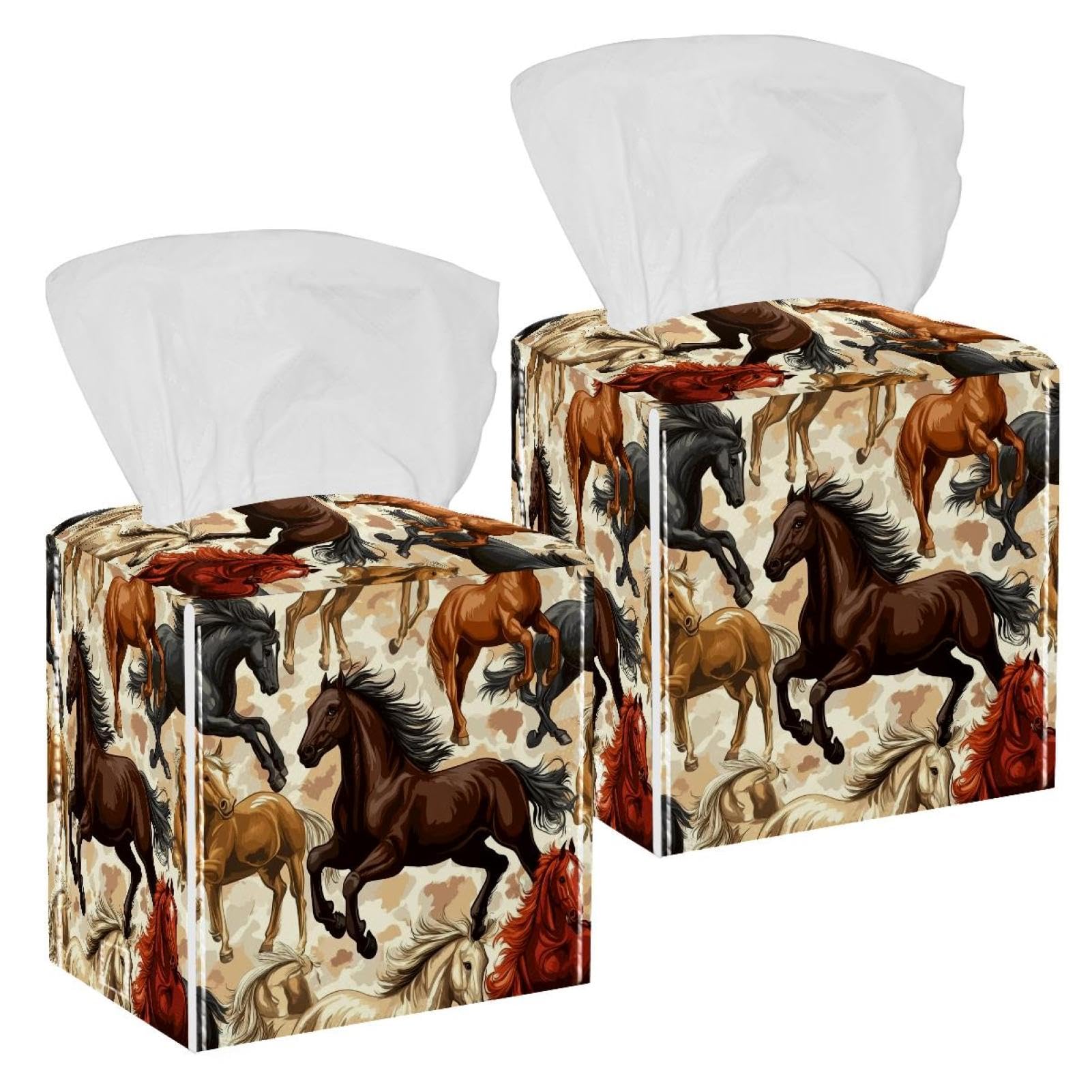 Boîte à mouchoirs en cuir chevaux au galop pour ranger avec style