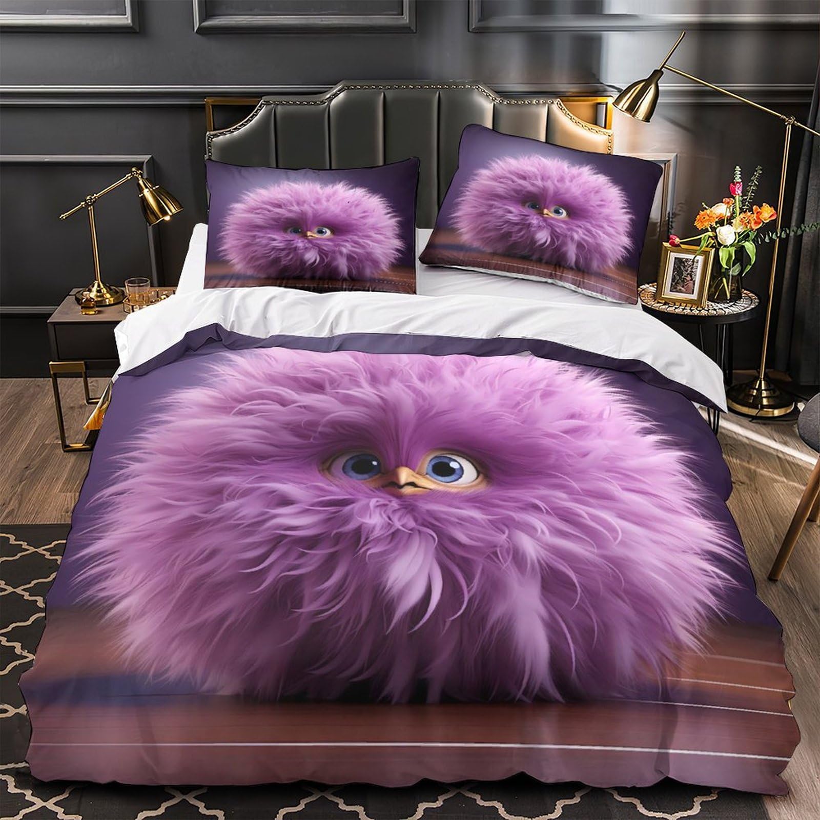 Housse de couette dinosaure violet hypoallergénique en microfibre douce