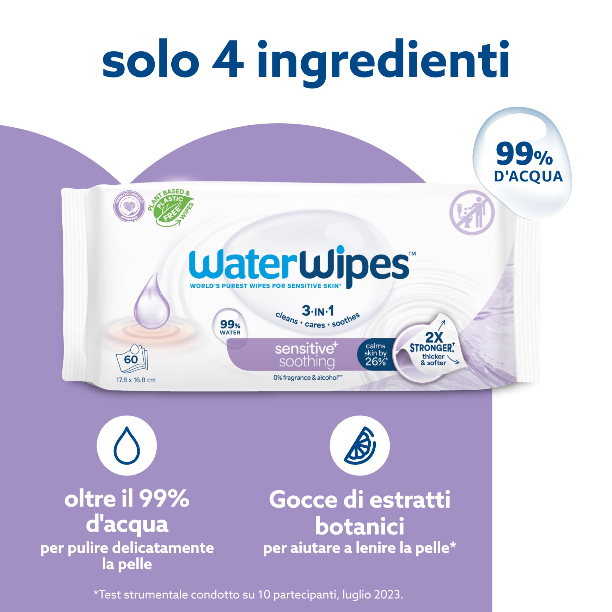 WaterWipes Salviettine Lenitive 360 Pezzi 6 Confezioni Detergenti 99% Acqua Estratti Botanici Senza Profumo