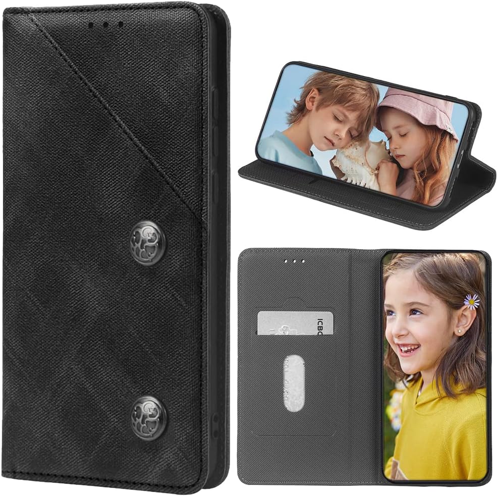 BaiFu Wallet Case for Moto Edge 30 Fusion, Card Holder, Wallet Magnetic Cover Compatible with Moto Edge 30 Fusion-Black