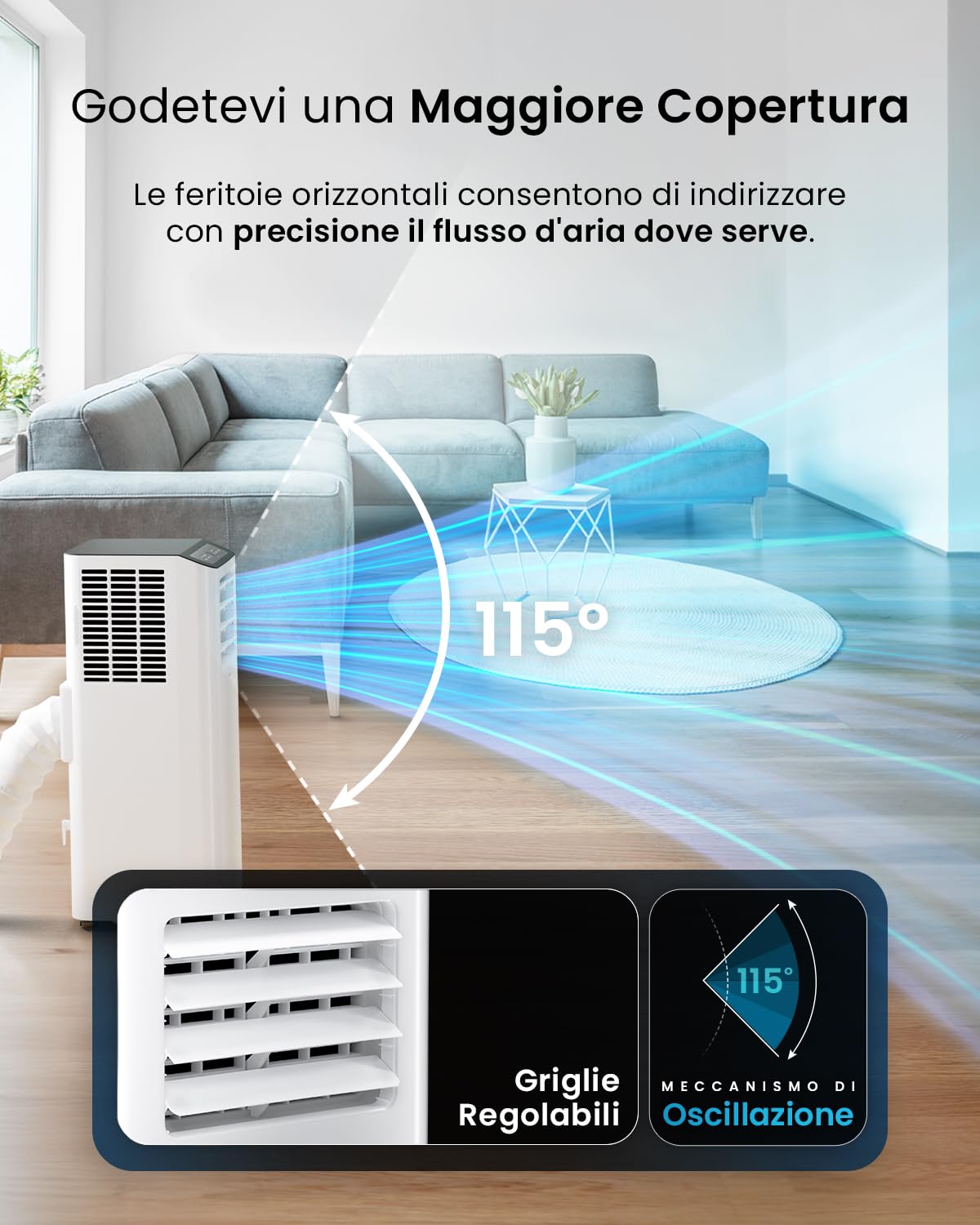 Pro Breeze Condizionatore portatile 9000 BTU 4 in 1. Con telecomando, timer 24 ore e kit di ventilazione per finestre inclusi. Con classe A di efficienza energetica
