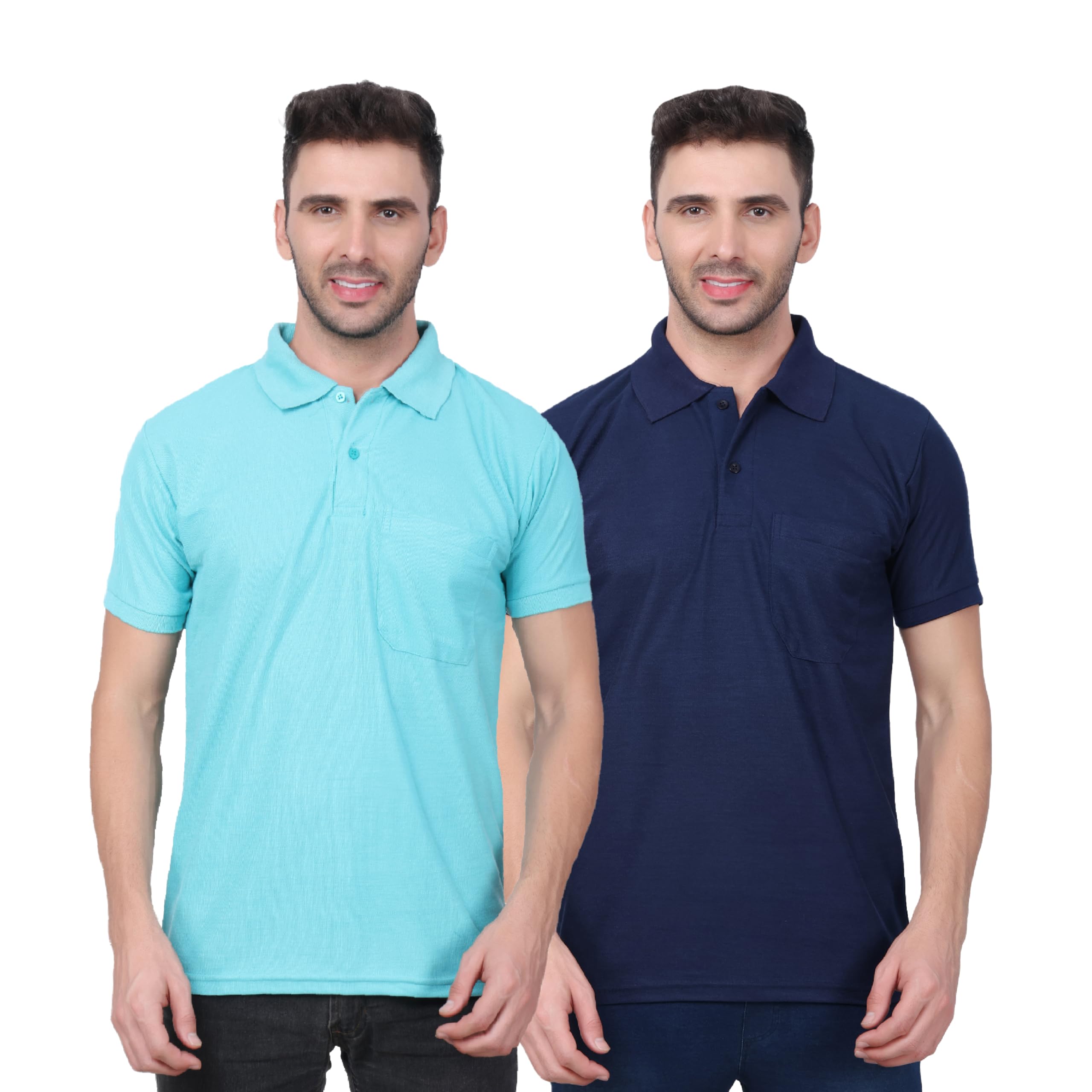 Polo Tshirt for Men with Pocket in Matty Fabric, Regular Fit, Half Sleeve with Collar| Pack of 2-picture-50