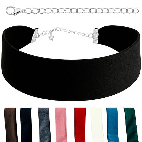 STACKABLE CREATIONS Black Choker Necklaces for Women, Wide Velvet Thick 90s Ribbon Neck Collar - Black