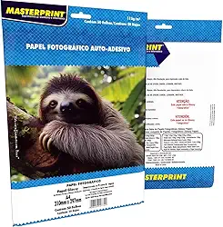Papel Fotográfico, Masterprint, Inkjet, A4, Glossy, 115 Gramas, Auto Adesivo, Pacote com 50