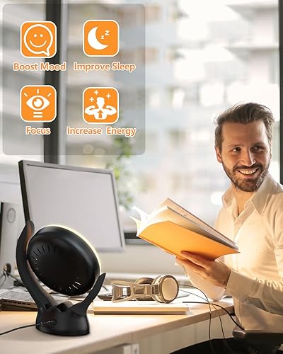 Miniatura 5 de Lámpara de terapia de luz de 10000 lux, giratoria, LED sin rayos UV, lámpara de terapia de luz solar con 3 temperaturas de color y 5 ajustes de