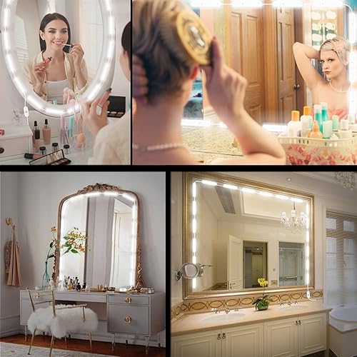 Miniatura 4 de Luces de espejo LED, luces de maquillaje estilo Hollywood, 10 pies6000 Kregulablesadaptador de 12 Vtira de luces autoadhesivas para espejo,