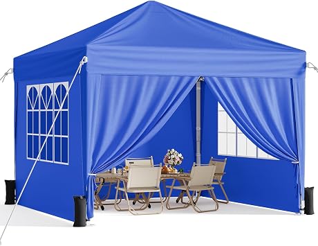 10x10 Pop Up Canopy Tent with Sidewalls, Portable Shelter,Blue