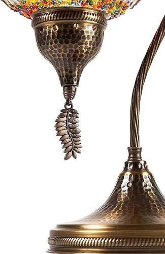 Miniatura 3 de Lámpara CopperBull con tulipa hecha a mano con mosaico, estilo cuello de cisne, para mesita de noche, estilo Tiffany marroquí-turco, Multi,