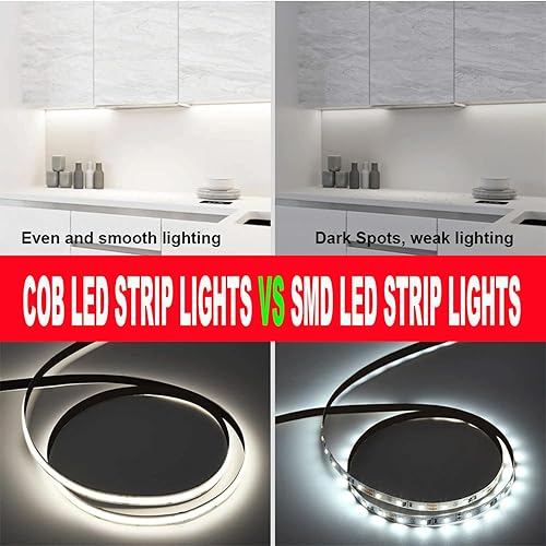 Miniatura 8 de HAASHADA COB - Tira de luces LED, 12 V, 16.4 pies, súper brillante, regulable, 32000 lm, alta densidad, no impermeable, 320 LEDsm, cinta de luz LED