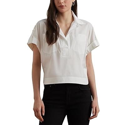 Lauren Ralph Lauren Cotton Blend Short Sleeve Camp Shirt Women