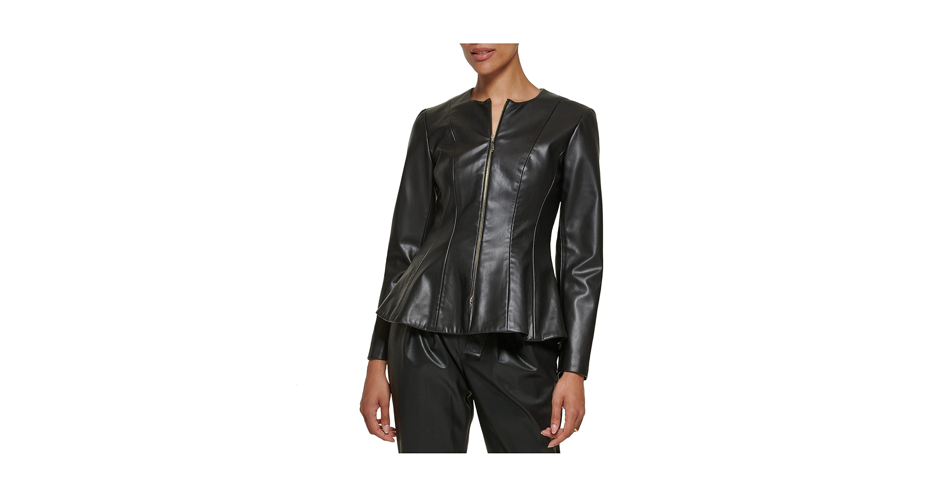 DKNY Collarless Zip Front Jacket,Black,0 at Amazon Women's