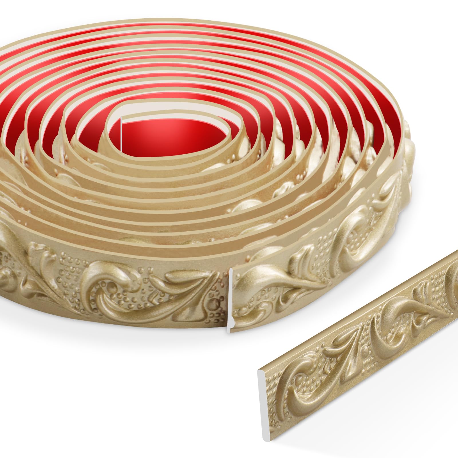 3 Meters Peel and Stick Wall Trim, 3D moulding trim, Self-Adhesive Ceiling Coving for Mirror Frames, Cabinet Doors, Door Frames, Ceilings, Home Decorations(Champagne Gold)