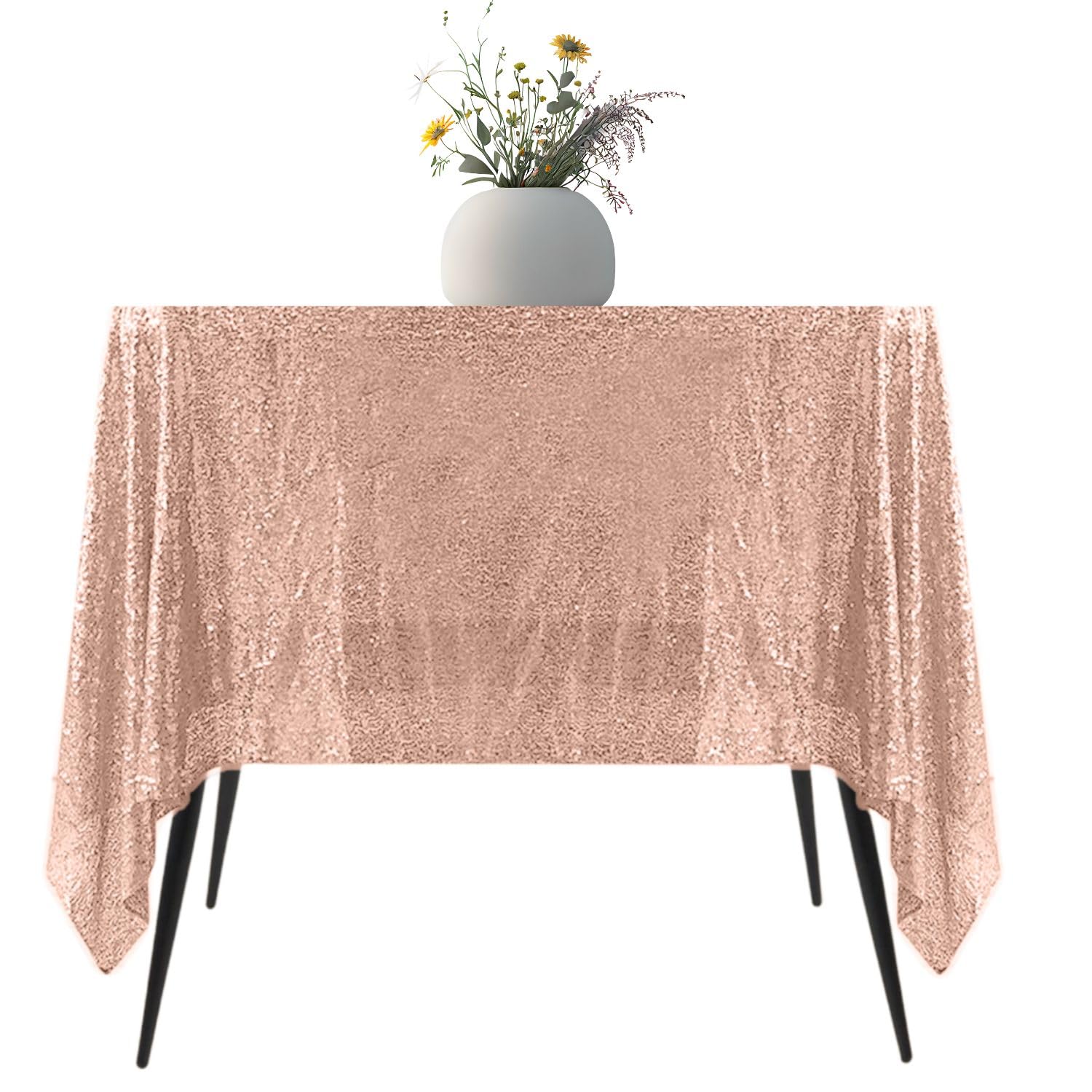Elegant Event Essentials – Square Sequin Tablecloth - For Home Décor, Glitterly, Sparkly Parties, Christmas, Banquet, etc Decoration (90 x 90cm) (Rose Gold)