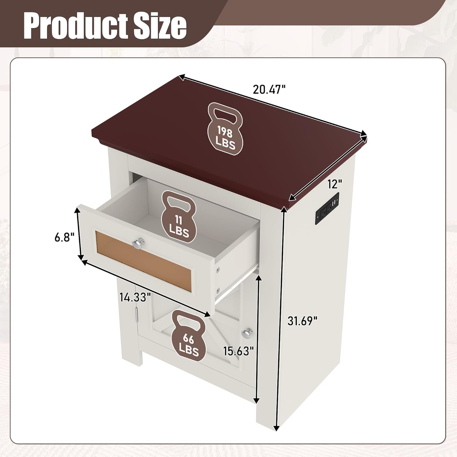 10-15 Gallon Fish Tank Stand, Heavy Duty Aquarium Stand with Power Outlet & Cabinet Storage for Fish Turtle Tank Reptile Terrarium, 2 USB Ports, 198LBS Capacity (Beige Brown)