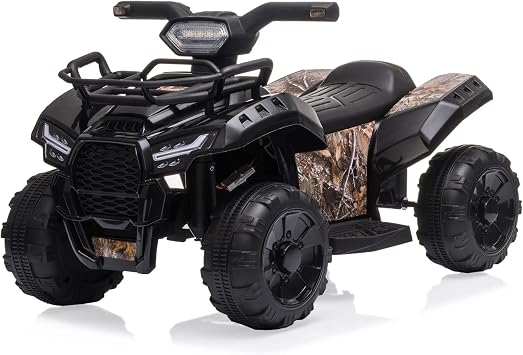Kids Ride on ATV, 6V Battery Powered Kids Electric Vehicle, 4 Wheeler Quad w/Headlights, MP3, USB, Volume Control, Large Seat, Electric Ride on Toys Best Gifts for 18-36 Months Boys Girls Black
