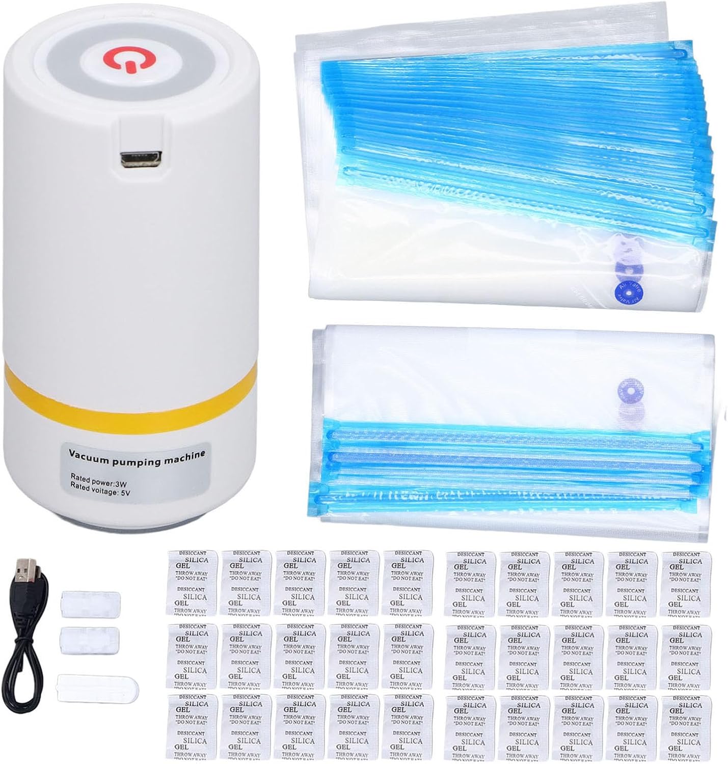 WALFRONT Printing Filament Vacuum Pump, Vacuum Sealed Bag Kit, 20Pcs 34x30cm and 5Pcs 32x45cm Bags with Reusable Drier, 30 Silicone Drier for 1.75mm, 2.85mm, 3mm Filament Storage