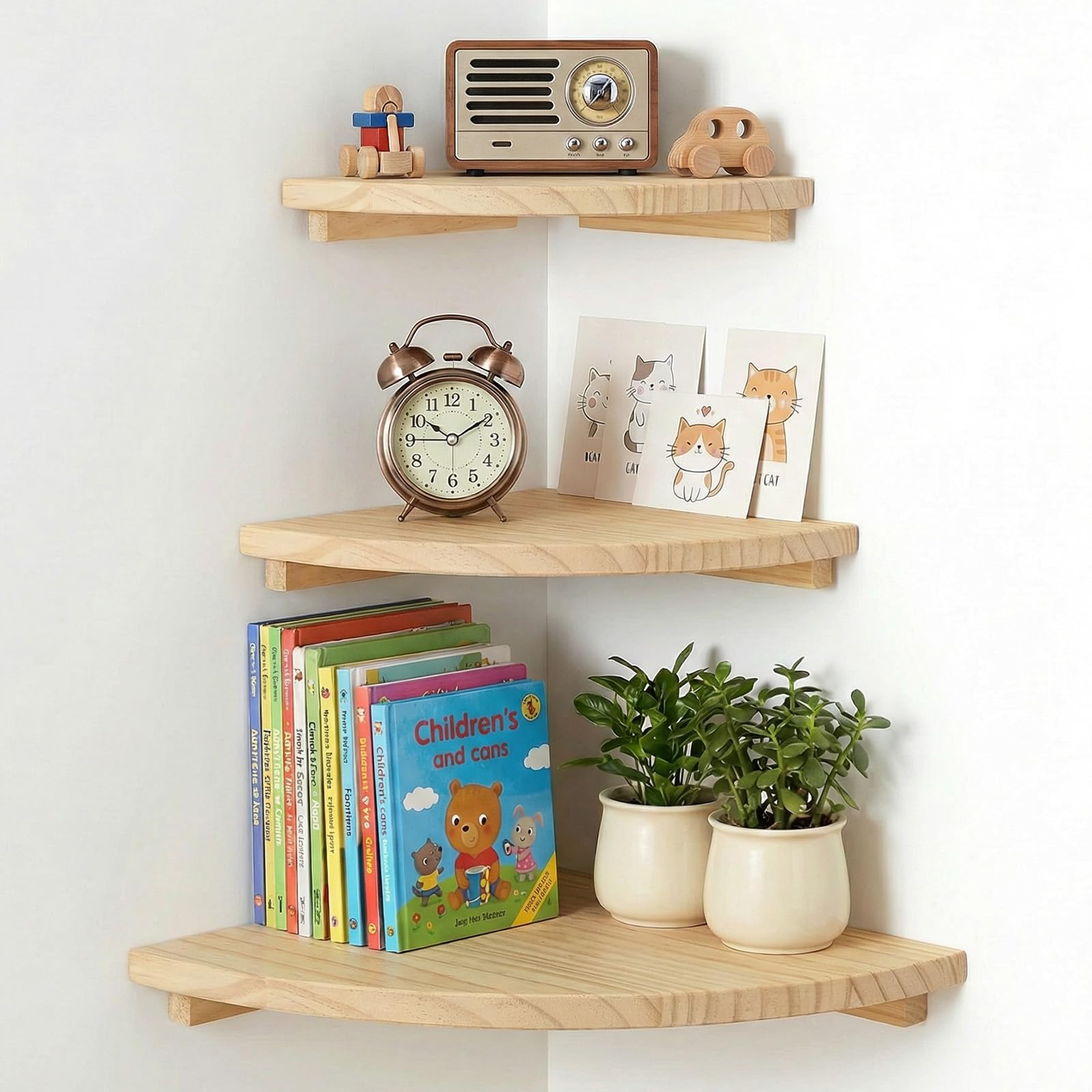3 Pcs Corner Shelf for Wall Pine Wood Floating Corner Shelf Wall Mounted