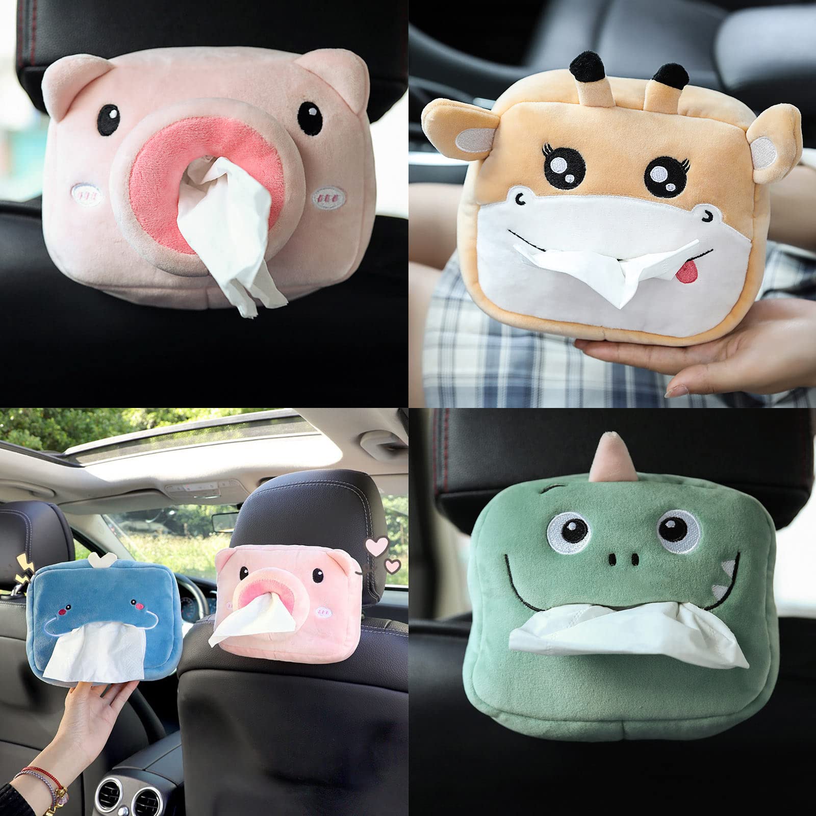 Cartoon Bubble Green Dinosaur Giraffe Whale Tissue Box Multifunctional Removable Plush Paper Boxes Holder For Car